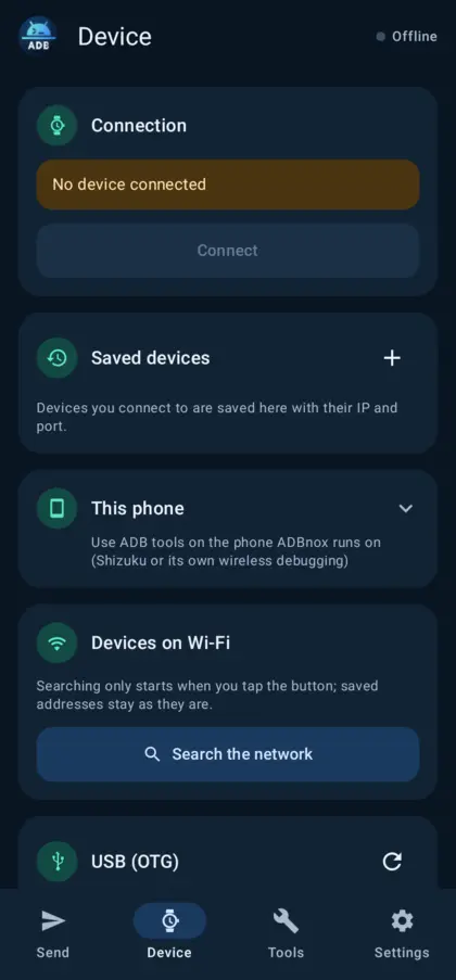 Device: saved devices and search