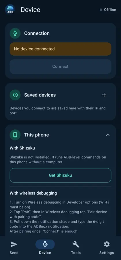 This phone: Shizuku and own ADB