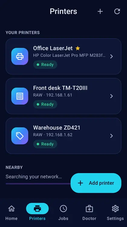 Saved printers and new ones on the network
