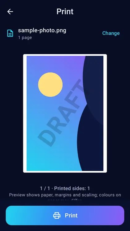 Printing with a preview, here with a watermark