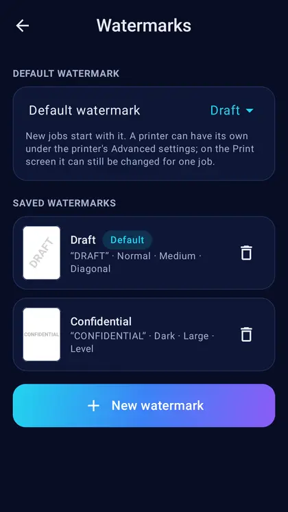 Named watermarks and defaults