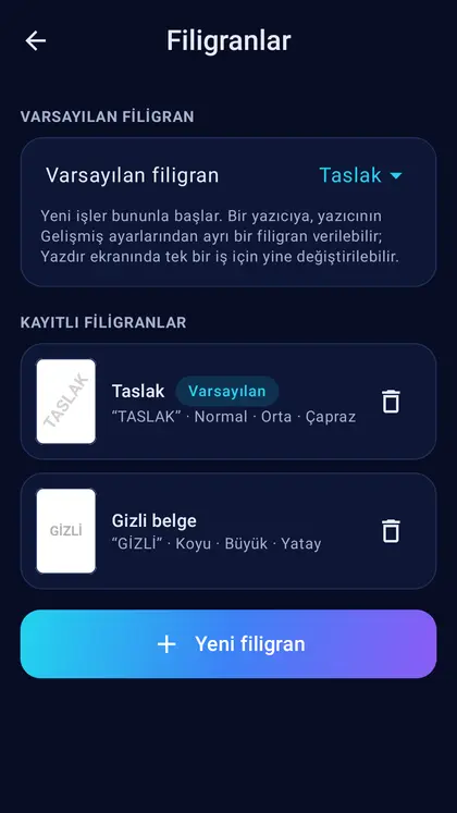 Adlandırılmış filigranlar ve varsayılanlar