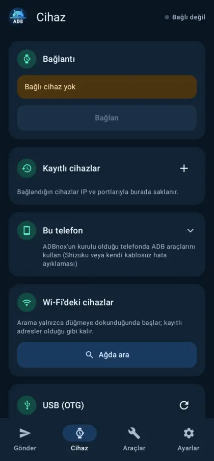 Cihaz: kayıtlı cihazlar ve arama