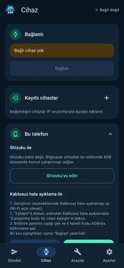Bu telefon: Shizuku ve kendi ADB