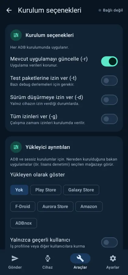 Kurulum seçenekleri